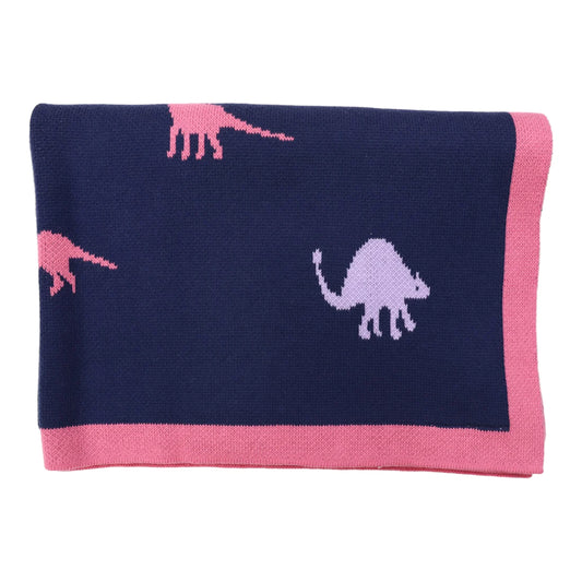 Textured Knit Dinosaur Navy Blanket