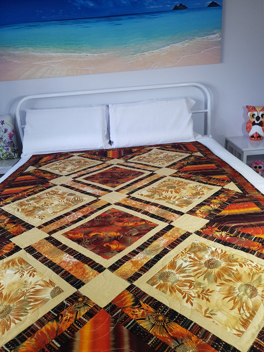 GOLD DAISY QUILT - LARGE SINGLE BED/DOUBLE BED